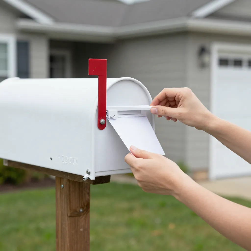 Suburban home with personalized mailbox cover